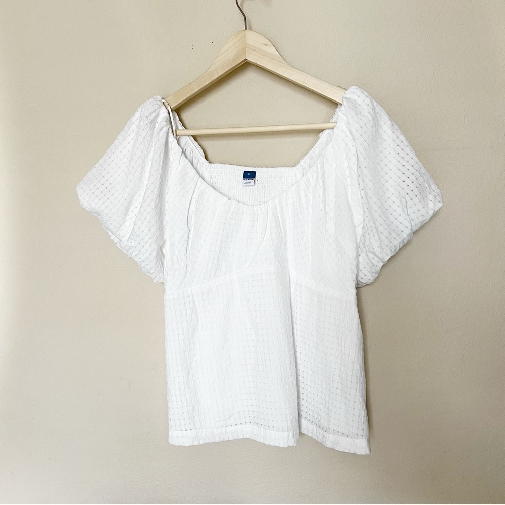 Old Navy White Puff Sleeve Cropped Blouse